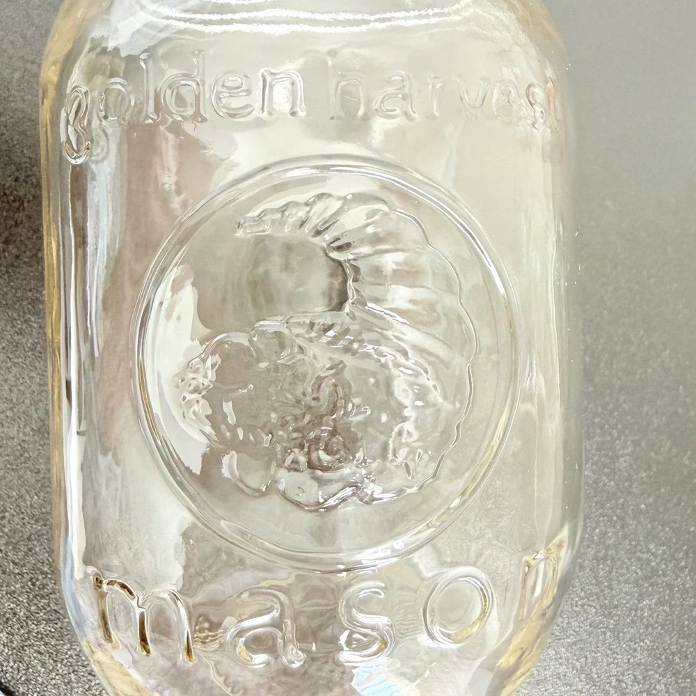 Lot 5 Vintage Golden Harvest Mason Jars Regular Mouth Clear Glass Canning